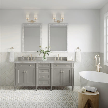 Renovate for Less Atlanta Brittany 72" Double Vanity, Urban Gray w/ 3 CM Victorian Silver Silestone Top