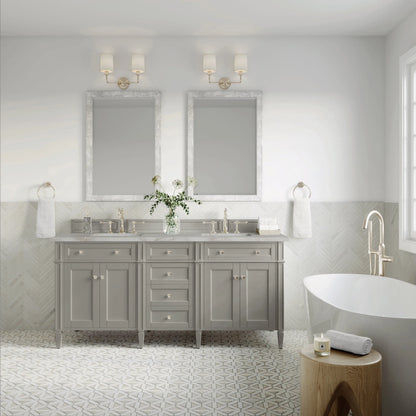 Brittany 72" Double Vanity, Urban Gray w/ 3 CM Victorian Silver Silestone Top