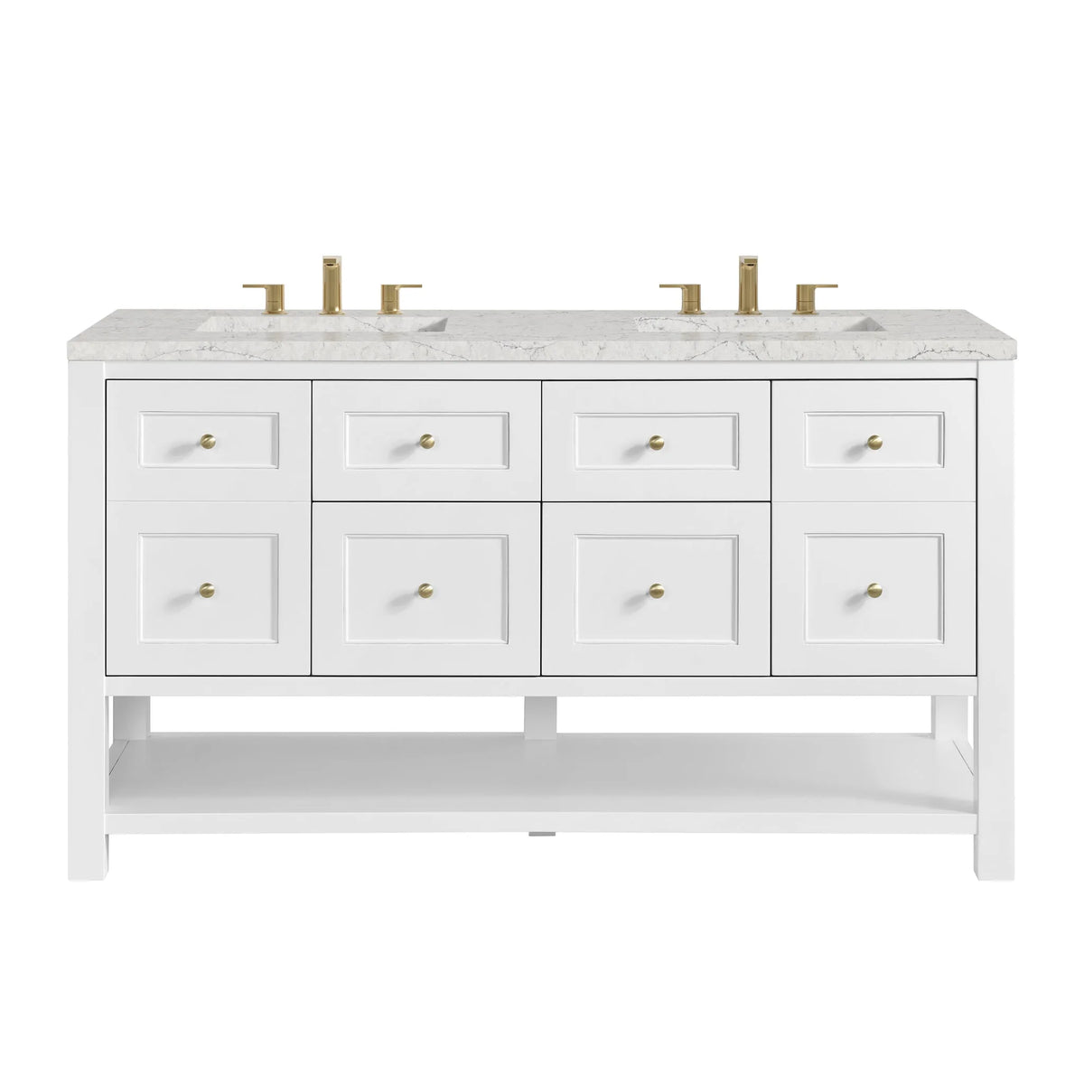 Breckenridge 60" Double Vanity, Bright White, w/ 3 CM Eternal Jasmine Pearl Quartz Top