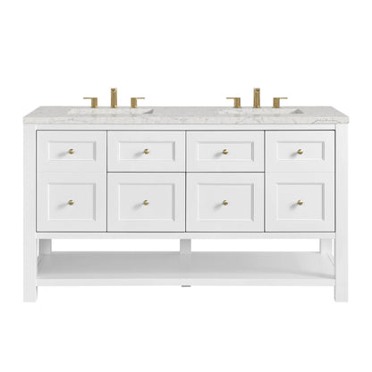 Breckenridge 60" Double Vanity, Bright White, w/ 3 CM Eternal Jasmine Pearl Quartz Top