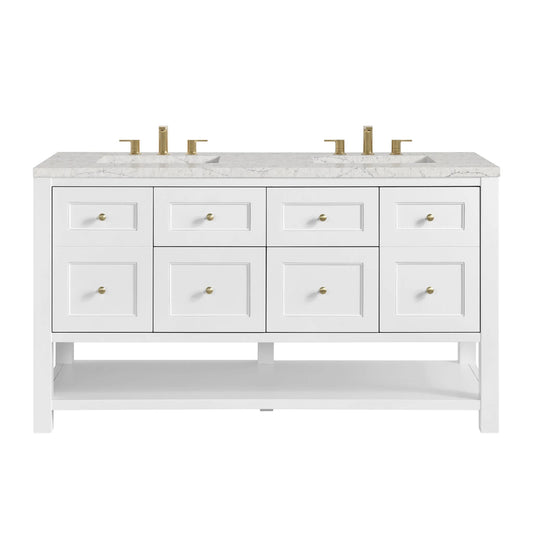 Breckenridge 60" Double Vanity, Bright White, w/ 3 CM Eternal Jasmine Pearl Quartz Top