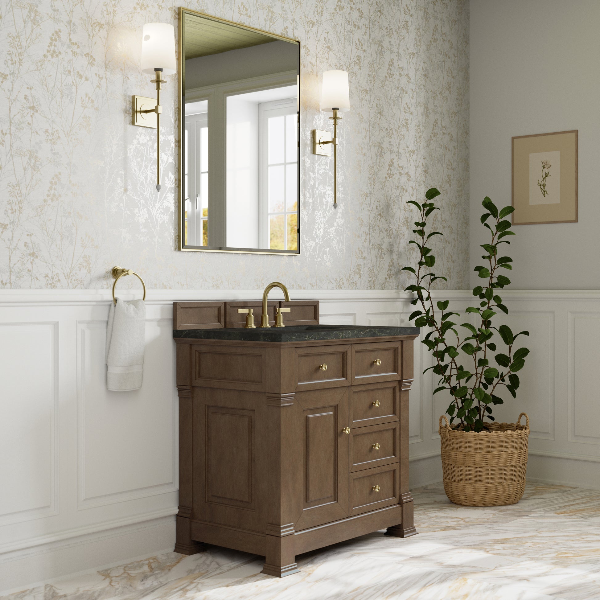 Renovate for Less Atlanta Brookfield 36" Single Vanity, Pecan, w/ 3 CM Phantome Eclos Top