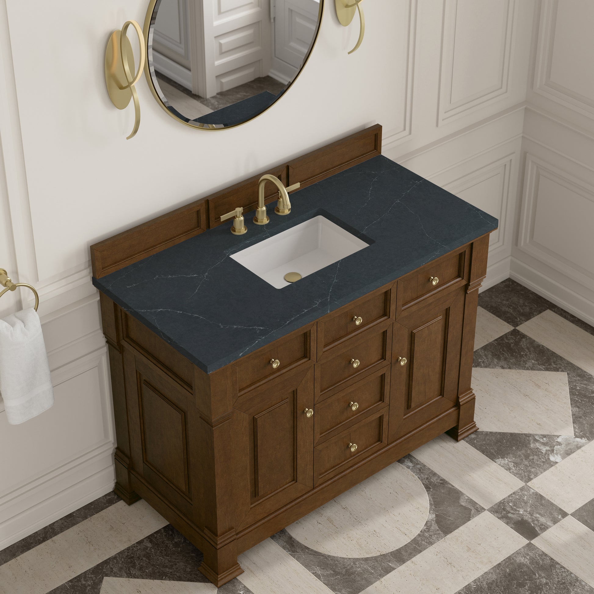 Renovate for Less Atlanta Brookfield 48" Single Vanity, Honey Oak w/ 3 CM Charcoal Soapstone Silestone Top