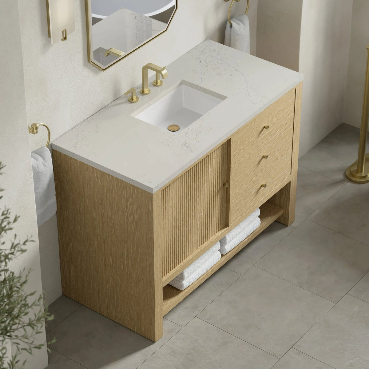 Marigot 48" Single Vanity, Sunwashed Oak, w/ 3 CM Siberian Silestone Top