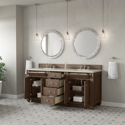Renovate for Less Atlanta Bristol 72" Double Vanity, Whitewashed Walnut, w/ 3 CM Siberian Silestone Top w/FreePower Wireless Charger