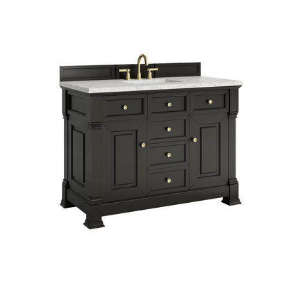 Renovate for Less Atlanta Brookfield 48" Single Vanity, Black Onyx w/ 3 CM Eternal Jasmine Pearl Silestone Top w/ FreePower Wireless Charger