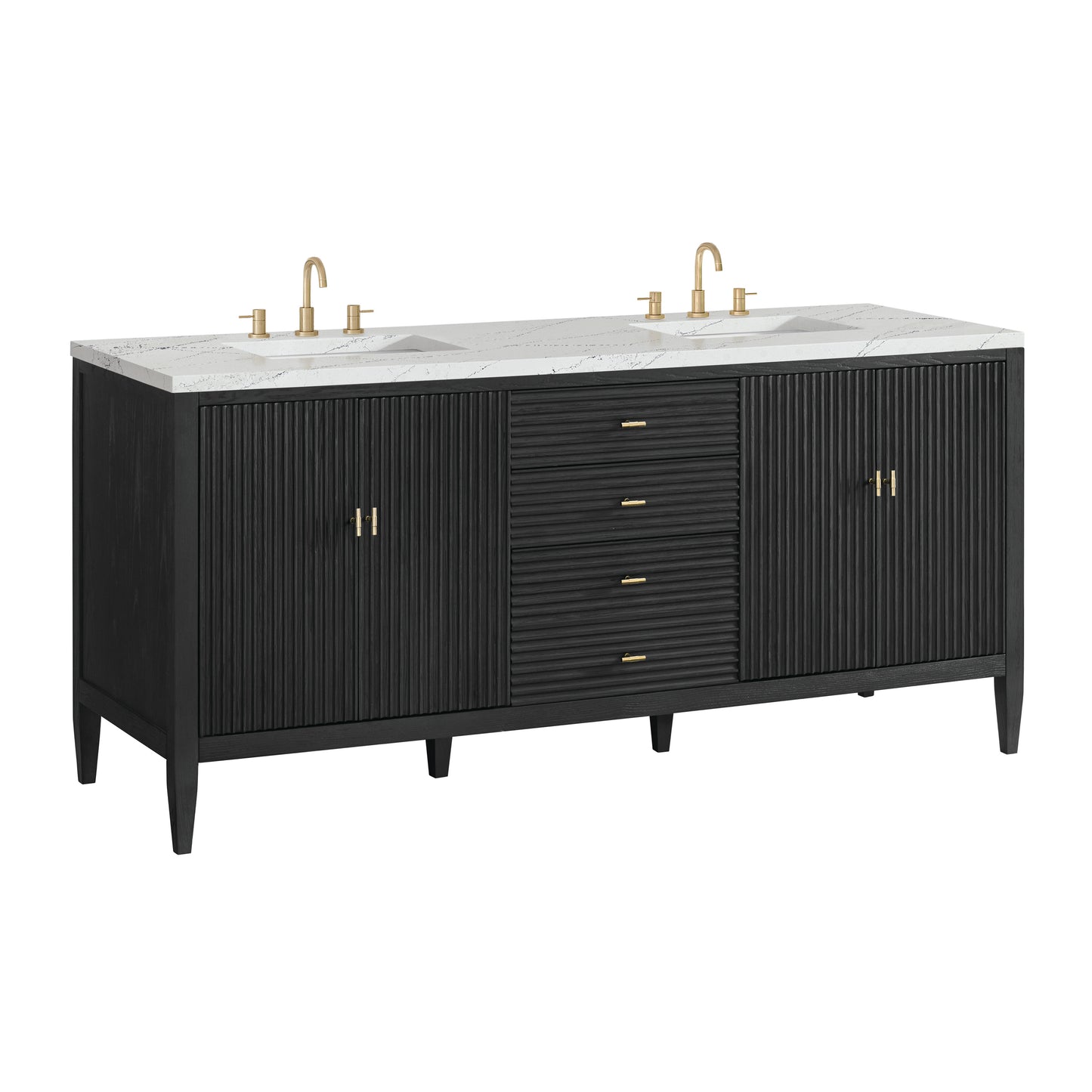 Renovate for Less Atlanta Myrrin 72" Double Vanity, Carbon Oak w/ 3 CM Ethereal Noctis Silestone Top