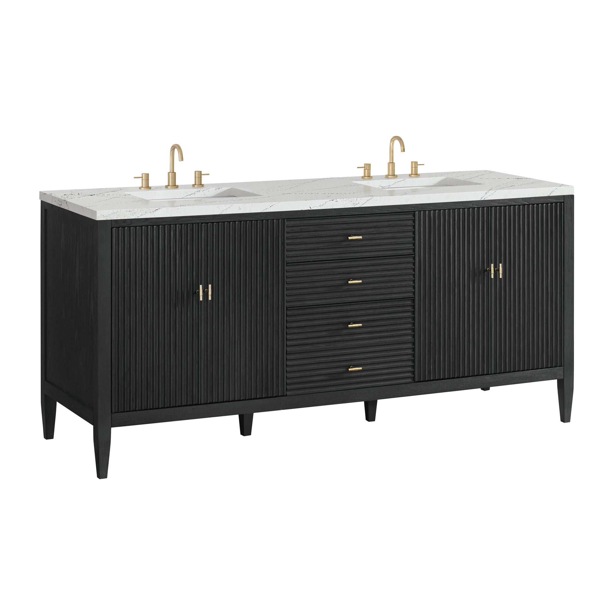 Renovate for Less Atlanta Myrrin 72" Double Vanity, Carbon Oak w/ 3 CM Ethereal Noctis Silestone Top