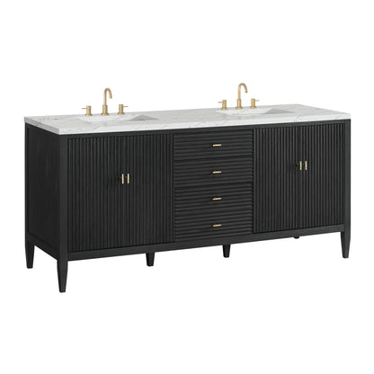 Renovate for Less Atlanta Myrrin 72" Double Vanity, Carbon Oak w/ 3 CM Ethereal Noctis Silestone Top
