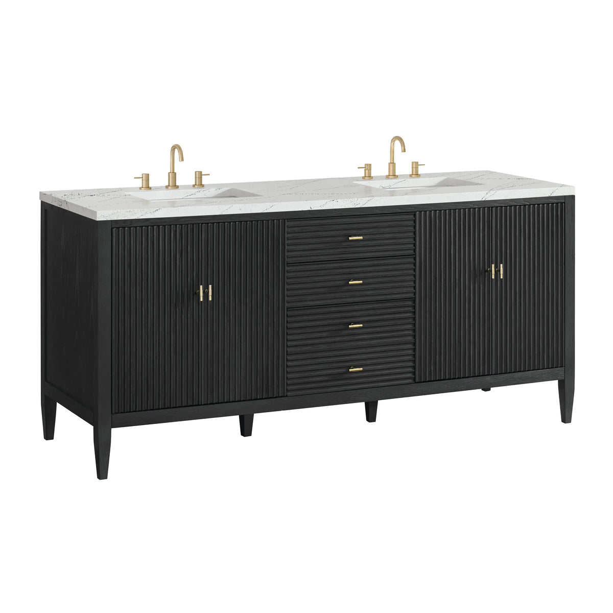 Myrrin 72" Double Vanity, Carbon Oak w/ 3 CM Ethereal Noctis Silestone Top