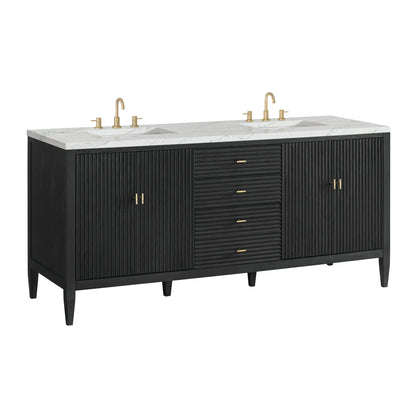 Myrrin 72" Double Vanity, Carbon Oak w/ 3 CM Ethereal Noctis Silestone Top