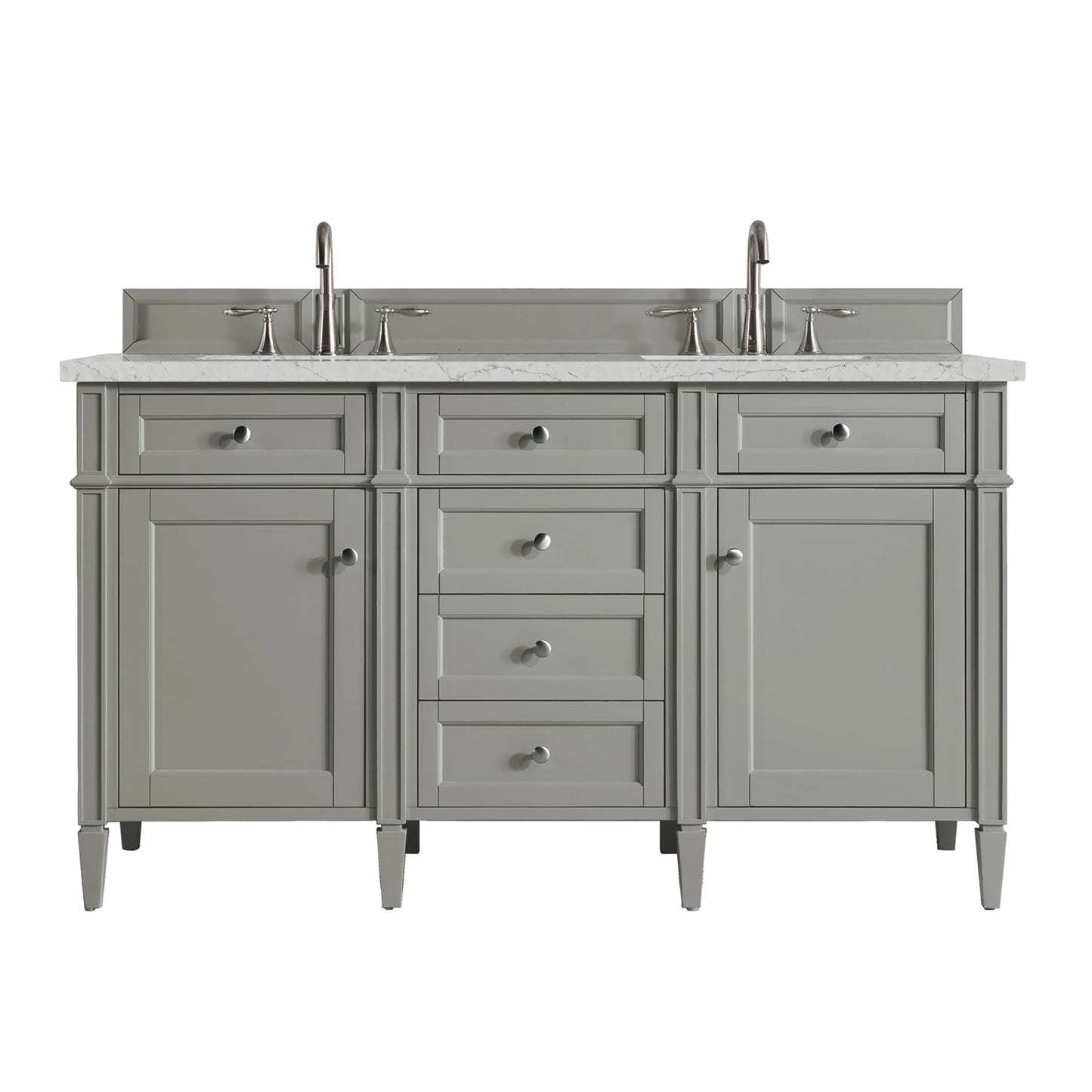 Brittany 60" Double Vanity, Urban Gray w/ 3 CM Eternal Jasmine Pearl Silestone Top