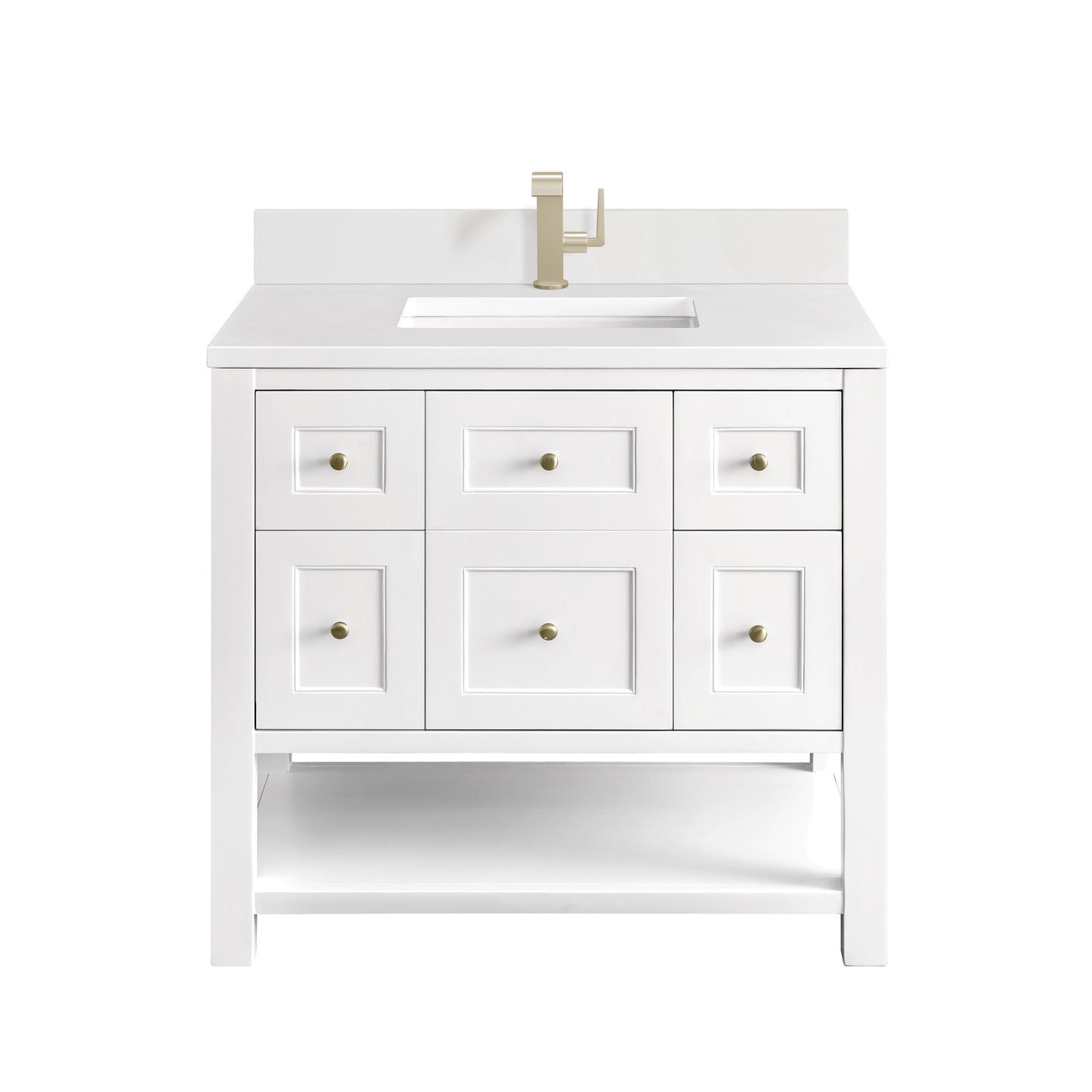 Renovate for Less Atlanta Breckenridge 36" Single Vanity, Bright White w/ Single Hole 3 CM White Zeus Top & Backsplash