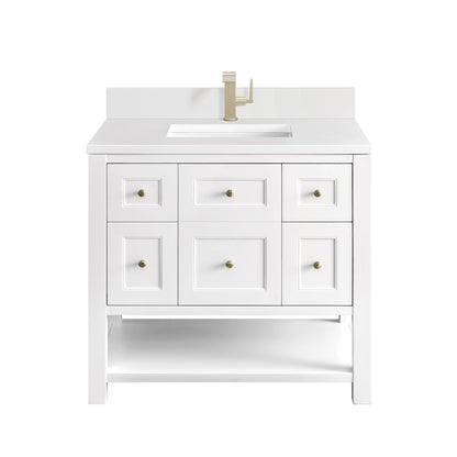 Renovate for Less Atlanta Breckenridge 36" Single Vanity, Bright White w/ Single Hole 3 CM White Zeus Top & Backsplash