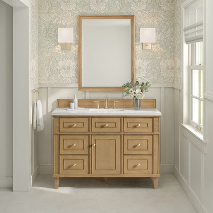 Renovate for Less Atlanta Lorelai 48" Single Vanity, Light Natural Oak w/ 3 CM White Zeus Silestone Top