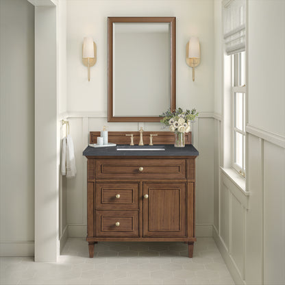 Renovate for Less Atlanta Lorelai 36" Single Vanity, Mid-Century Walnut w/ 3 CM Charcoal Soapstone Silestone Top
