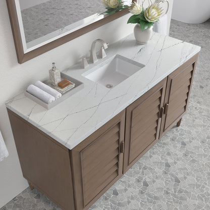 Renovate for Less Atlanta Portland 60" Single Vanity Whitewashed Walnut w/ 3 CM Ethereal Noctis Silestone Top