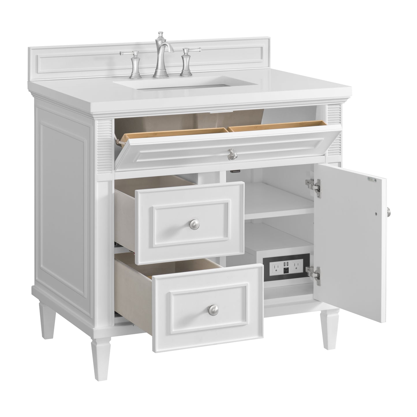 Renovate for Less Atlanta Lorelai 36" Single Vanity, Bright White w/ 3 CM White Zeus Silestone Top