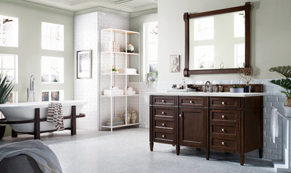 Renovate for Less Atlanta Brittany 60" Single Vanity, Burnished Mahogany w/ 3 CM Ethereal Noctis Silestone Top w/FreePower Wireless Charger