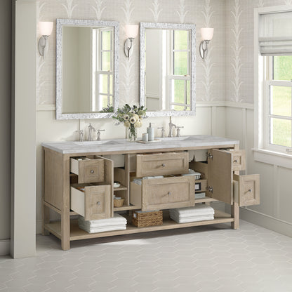 Renovate for Less Atlanta Breckenridge 72" Double Vanity, Whitewashed Oak w/ 3 CM Victorian Silver Silestone Top w/FreePower Wireless Charger
