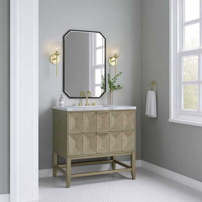 Renovate for Less Atlanta Emmeline 36" Single Vanity, Pebble Oak w/ 3 CM Carrara Marble Top