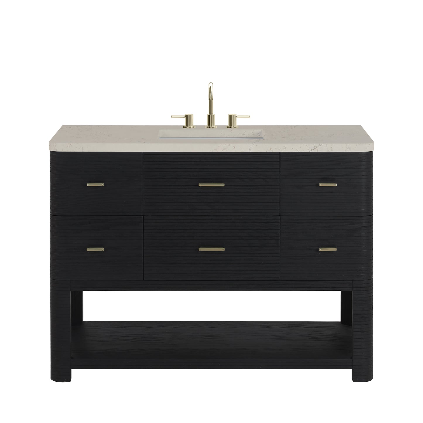 Renovate for Less Atlanta Lucian 48" Single Vanity, Carbon Oak, w/ 3 CM Siberian Silestone Top w/FreePower Wireless Charger