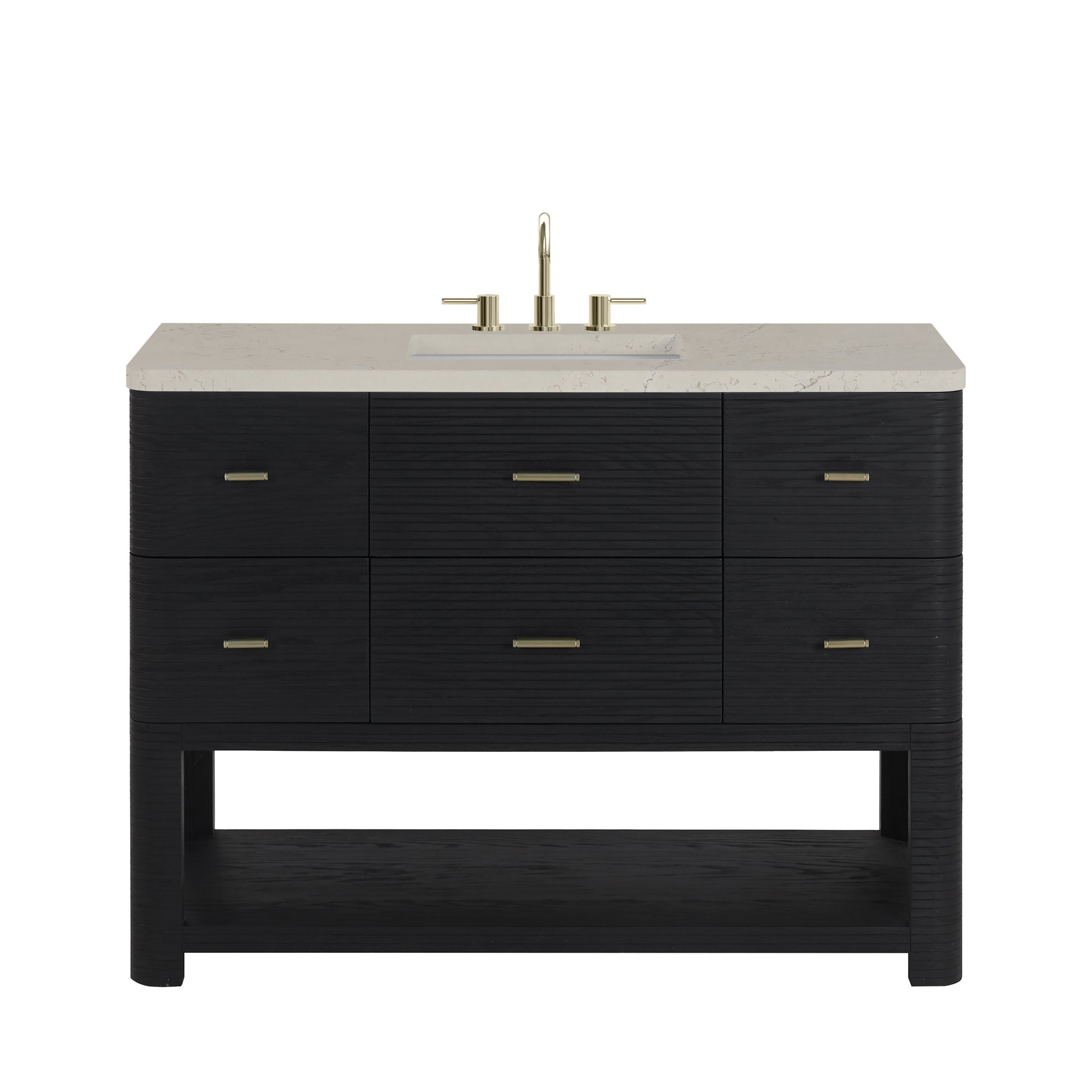 Renovate for Less Atlanta Lucian 48" Single Vanity, Carbon Oak, w/ 3 CM Siberian Silestone Top w/FreePower Wireless Charger