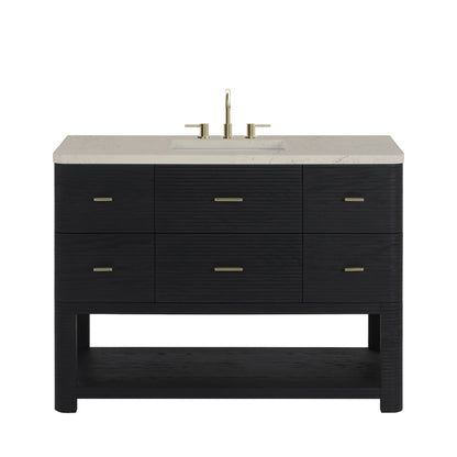 Renovate for Less Atlanta Lucian 48" Single Vanity, Carbon Oak, w/ 3 CM Siberian Silestone Top w/FreePower Wireless Charger