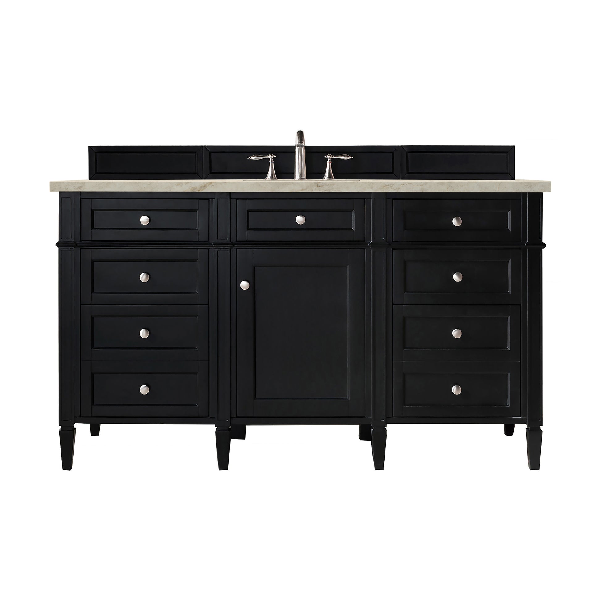 Renovate for Less Atlanta Brittany 60" Single Vanity, Black Onyx, w/ 3 CM Tajnar Eclos Top w/FreePower Wireless Charger