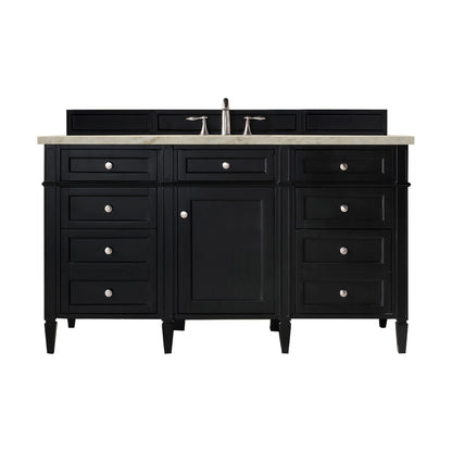 Renovate for Less Atlanta Brittany 60" Single Vanity, Black Onyx, w/ 3 CM Tajnar Eclos Top w/FreePower Wireless Charger