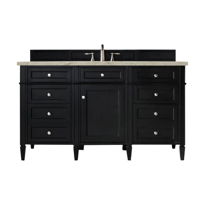Brittany 60" Single Vanity, Black Onyx, w/ 3 CM Tajnar Eclos Top w/FreePower Wireless Charger