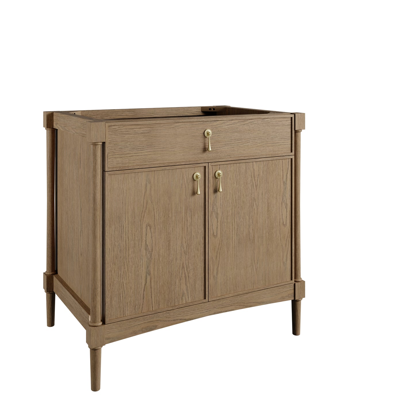 Renovate for Less Atlanta Kinnsden 36" Single Vanity, Weathered Oak w/ 3 CM White Zeus Silestone Top