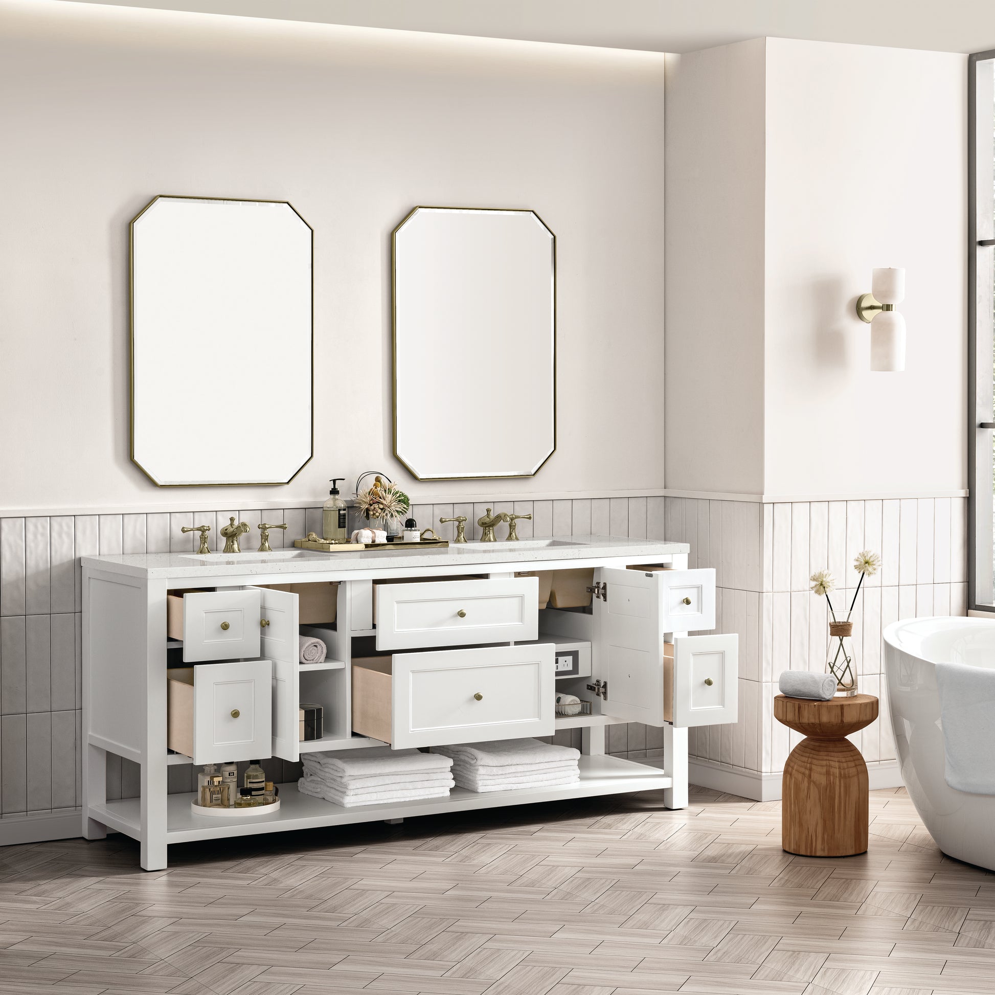 Renovate for Less Atlanta Breckenridge 72" Double Vanity, Bright White w/ 3 CM Lime Delight Top