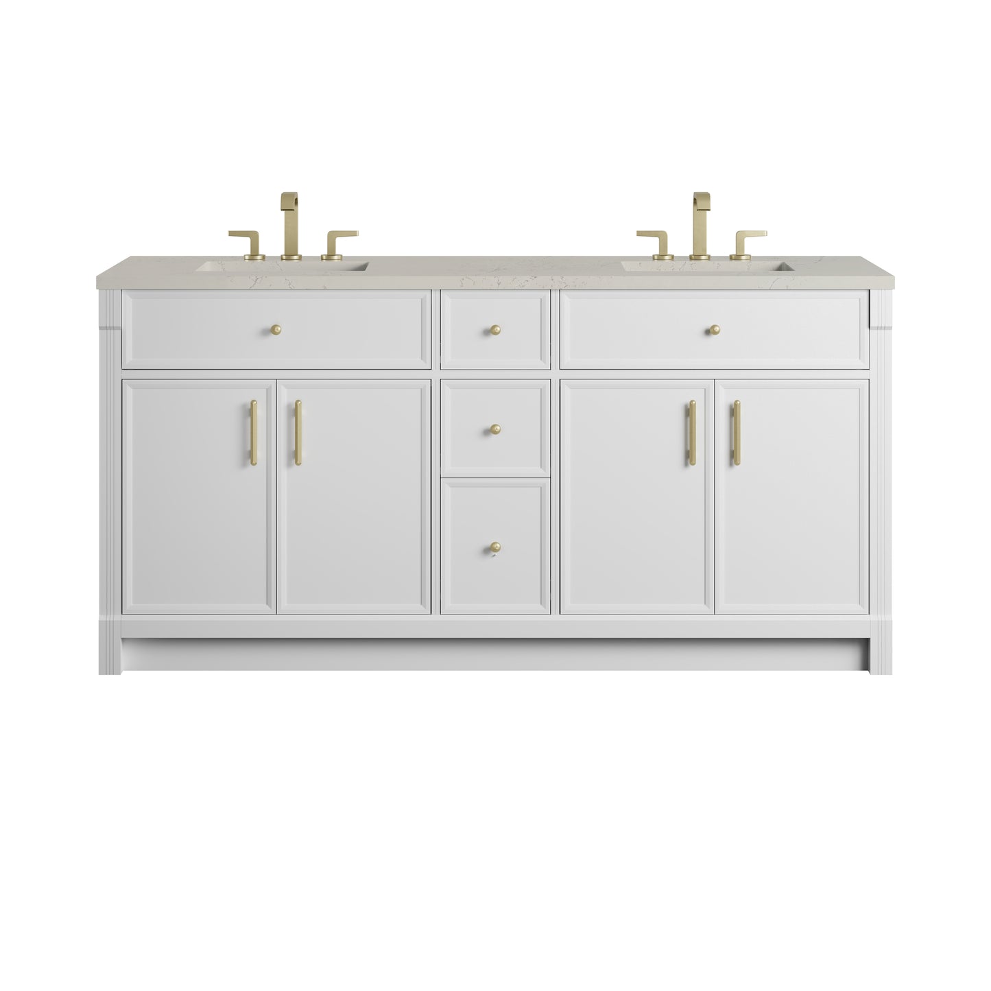 Renovate for Less Atlanta Bellshire 72" Double Vanity, Bright White w/ 3 CM Siberian Silestone Top w/FreePower Wireless Charger