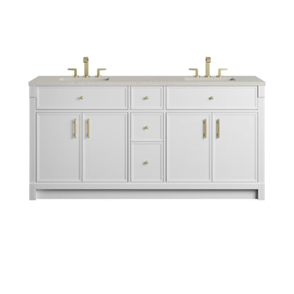 Renovate for Less Atlanta Bellshire 72" Double Vanity, Bright White w/ 3 CM Siberian Silestone Top w/FreePower Wireless Charger