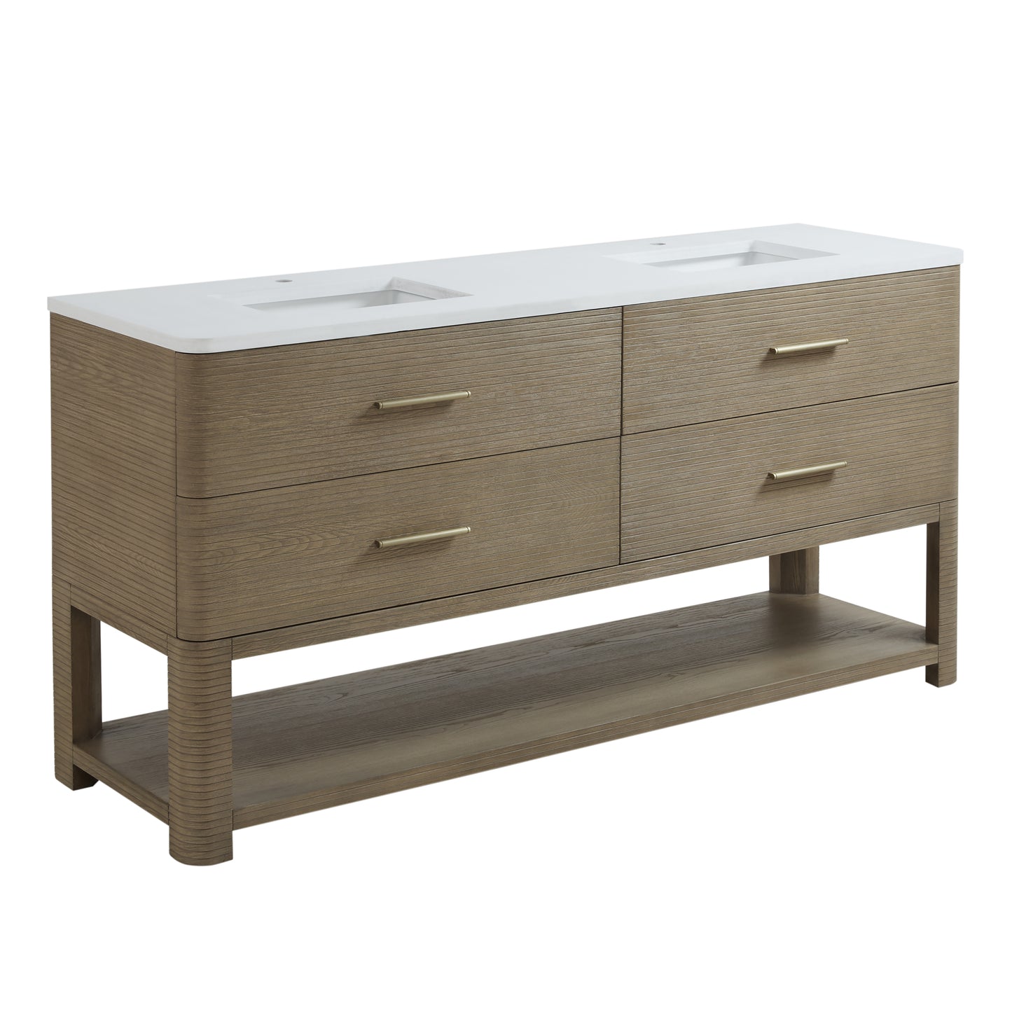 Renovate for Less Atlanta Lucian 72" Double Vanity, Pebble Oak w/ 3 CM White Zeus Silestone Top