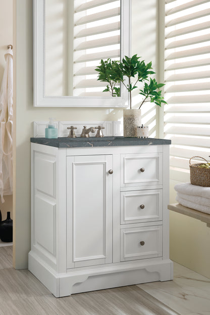Renovate for Less Atlanta De Soto 30" Single Vanity, Bright White w/ 3 CM Parisien Bleu Silestone Top