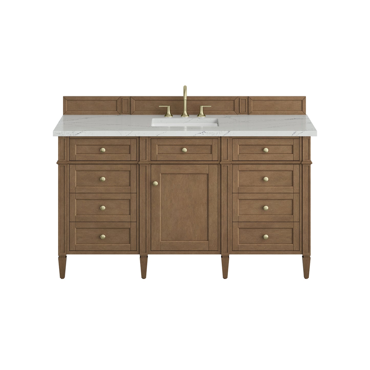 Renovate for Less Atlanta Brittany 60" Single Vanity, Pecan w/ 3 CM Ethereal Noctis Silestone Top w/FreePower Wireless Charger