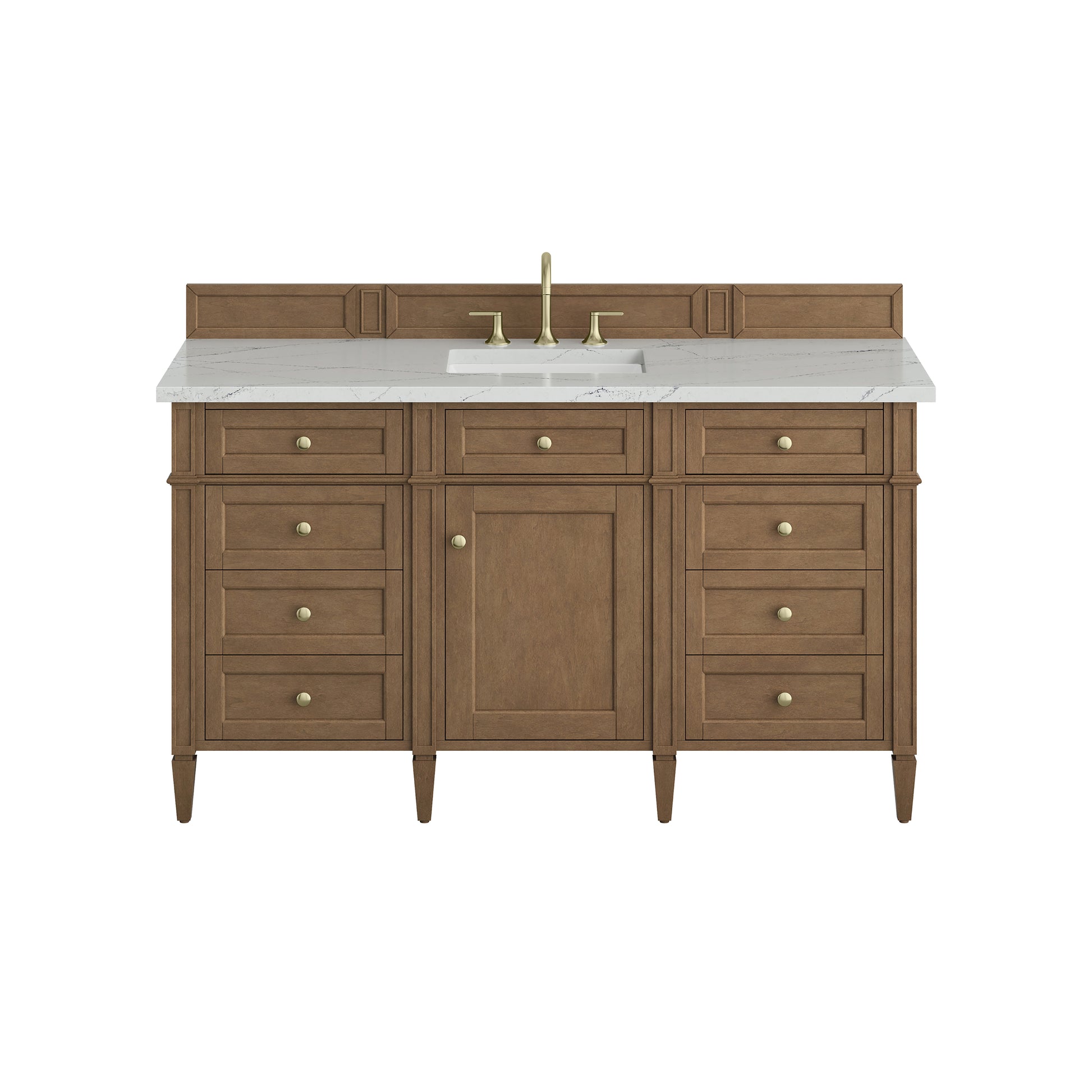 Renovate for Less Atlanta Brittany 60" Single Vanity, Pecan w/ 3 CM Ethereal Noctis Silestone Top w/FreePower Wireless Charger
