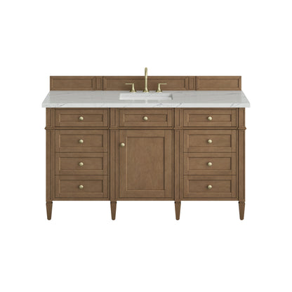 Renovate for Less Atlanta Brittany 60" Single Vanity, Pecan w/ 3 CM Ethereal Noctis Silestone Top w/FreePower Wireless Charger