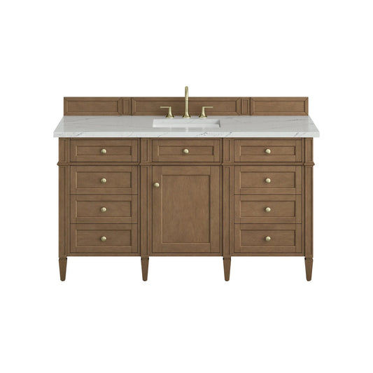 Brittany 60" Single Vanity, Pecan w/ 3 CM Ethereal Noctis Silestone Top