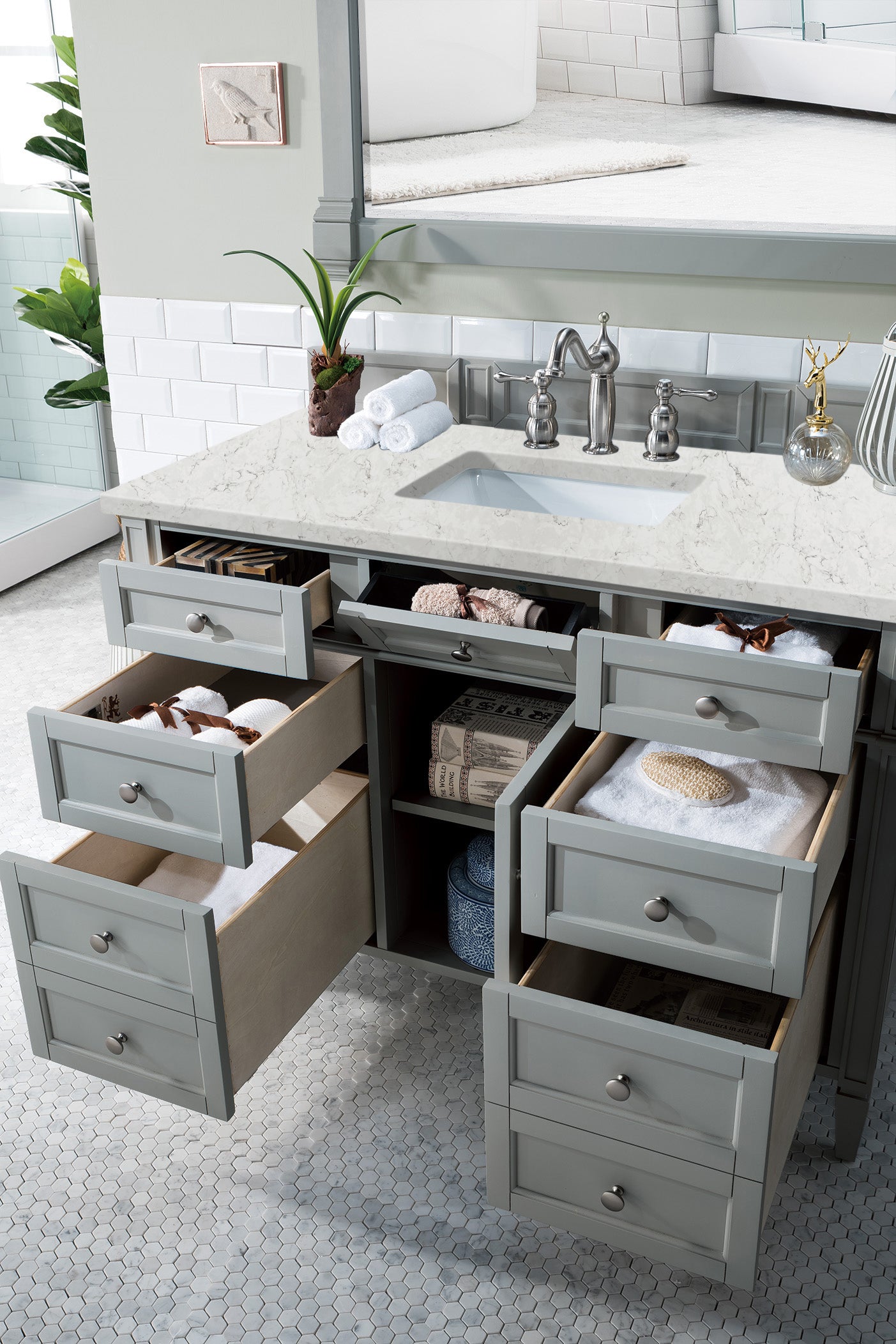 Renovate for Less Atlanta Brittany 48" Single Vanity, Urban Gray w/ 3 CM Eternal Jasmine Pearl Silestone Top