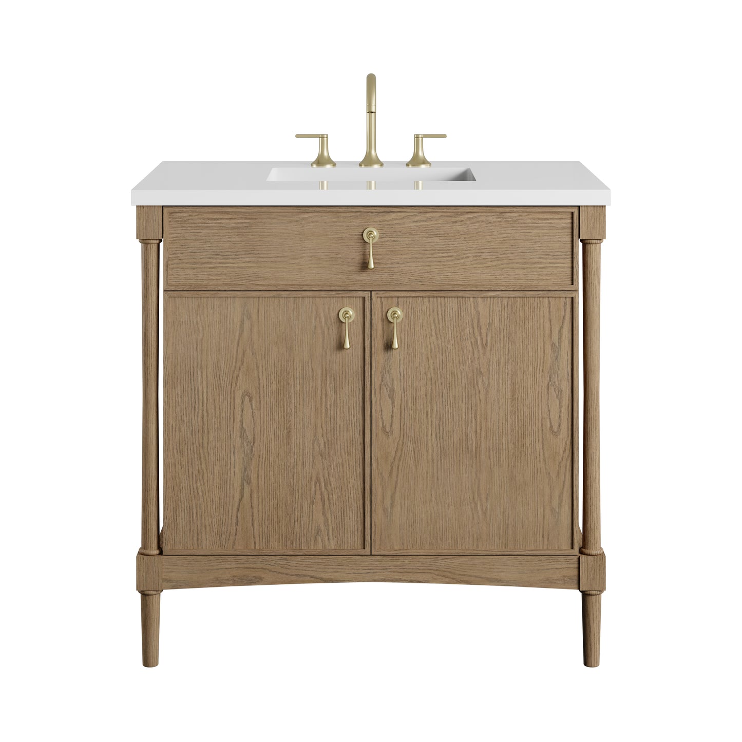 Renovate for Less Atlanta Kinnsden 36" Single Vanity, Weathered Oak w/ 3 CM White Zeus Silestone Top