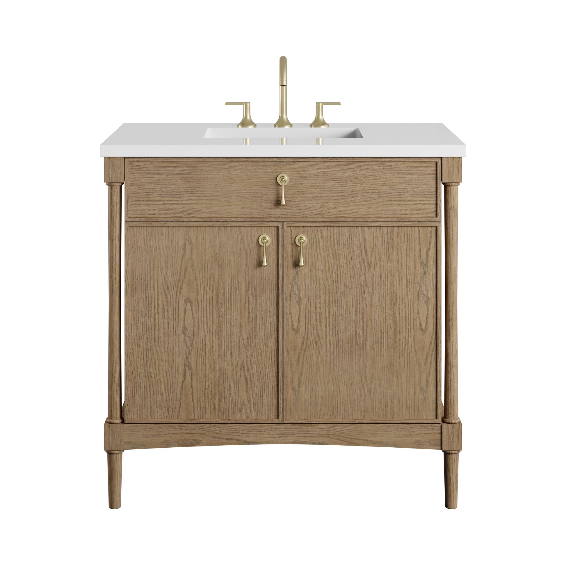 Renovate for Less Atlanta Kinnsden 36" Single Vanity, Weathered Oak w/ 3 CM White Zeus Silestone Top