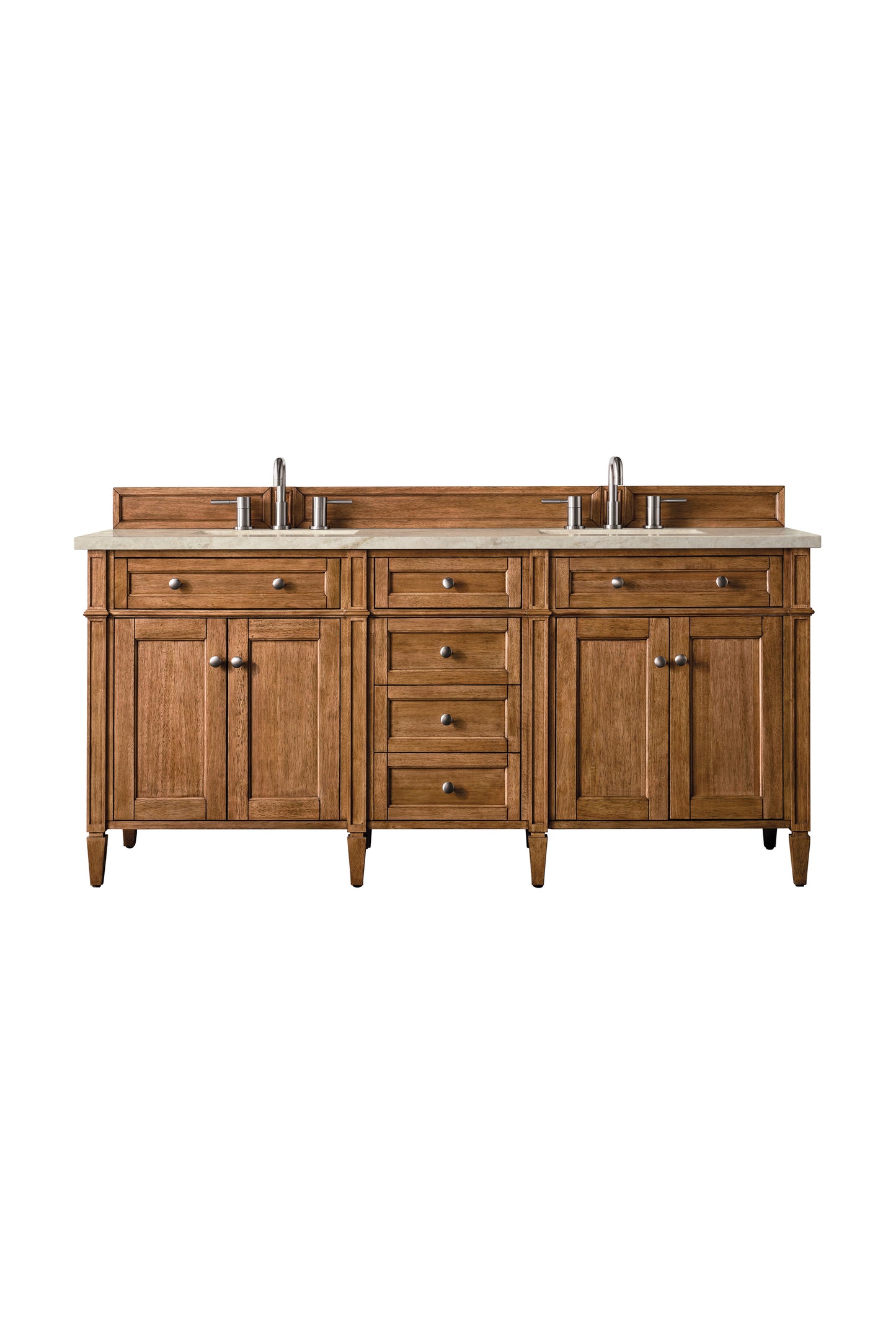 Renovate for Less Atlanta Brittany 72" Double Vanity, Saddle Brown, w/ 3 CM Tajnar Eclos Top