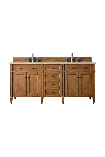 Renovate for Less Atlanta Brittany 72" Double Vanity, Saddle Brown, w/ 3 CM Tajnar Eclos Top
