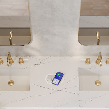 Renovate for Less Atlanta Brittany 72" Double Vanity, Burnished Mahogany w/ 3 CM Ethereal Noctis Silestone Top w/FreePower Wireless Charger