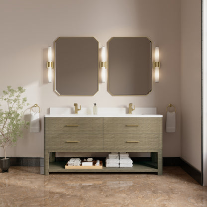Renovate for Less Atlanta Lucian 72" Double Vanity, Pebble Oak w/ 3 CM White Zeus Silestone Top