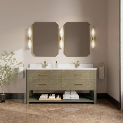 Lucian 72" Double Vanity, Pebble Oak w/ 3 CM White Zeus Silestone Top