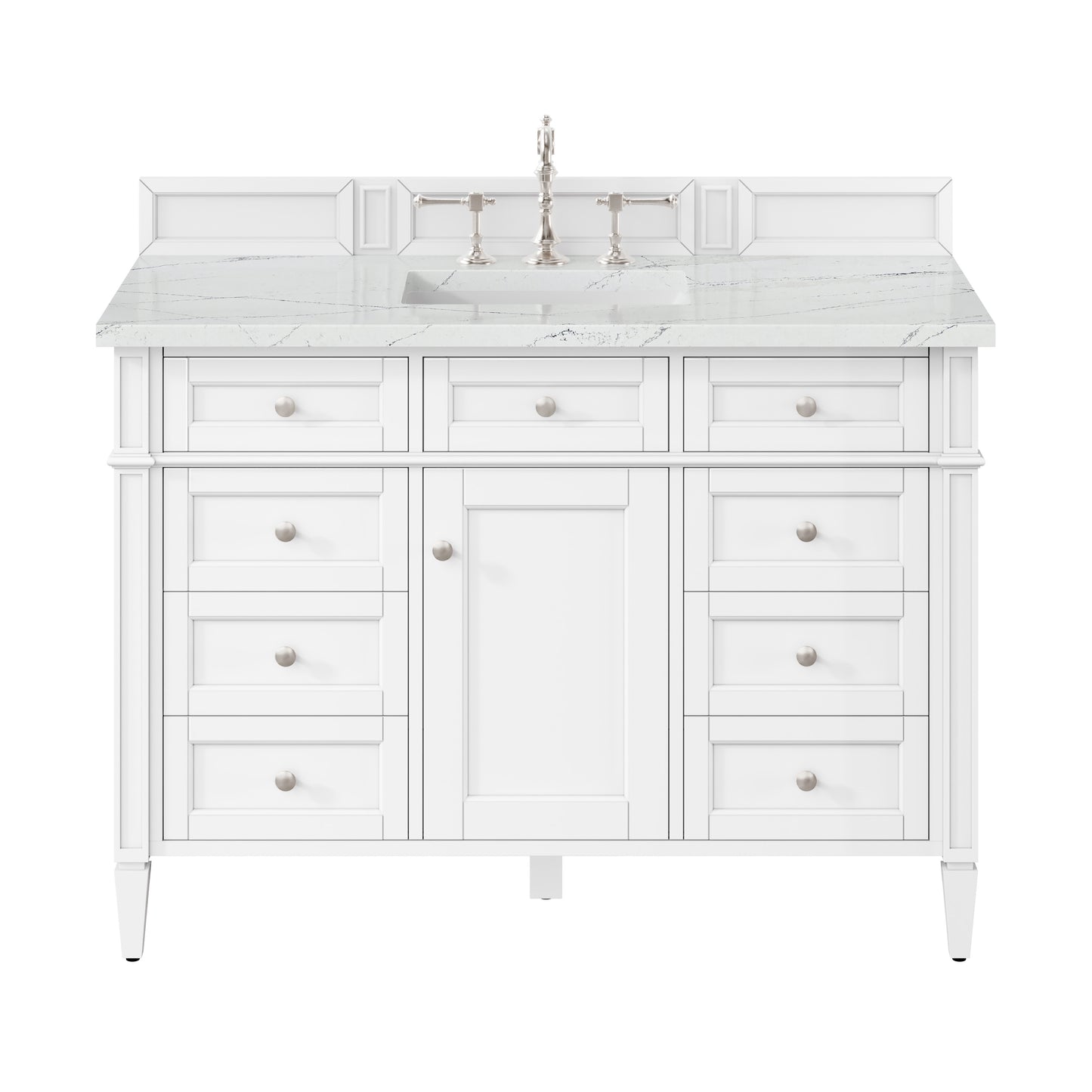 Renovate for Less Atlanta Brittany 48" Single Vanity, Bright White w/ 3 CM Ethereal Noctis Silestone Top